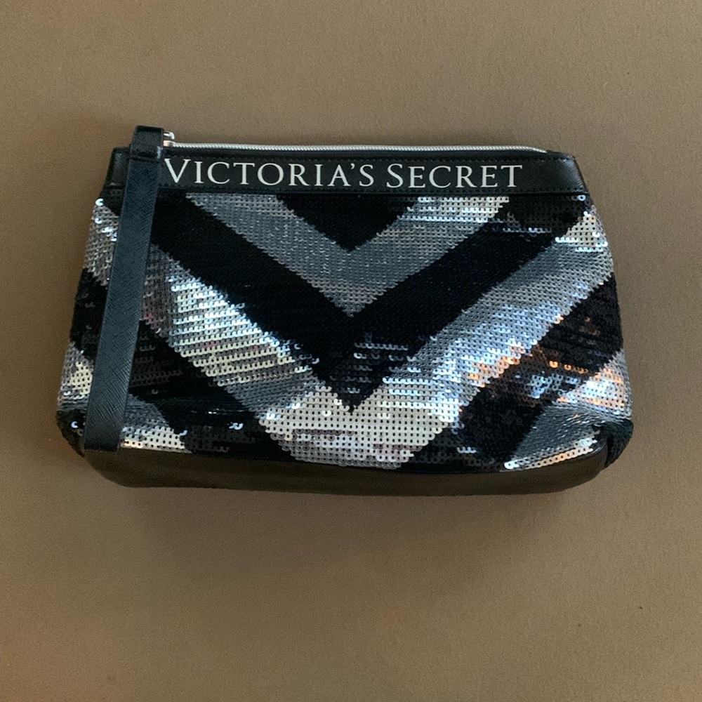 Victoria’s Secret cosmetics bag with black and silver sequins